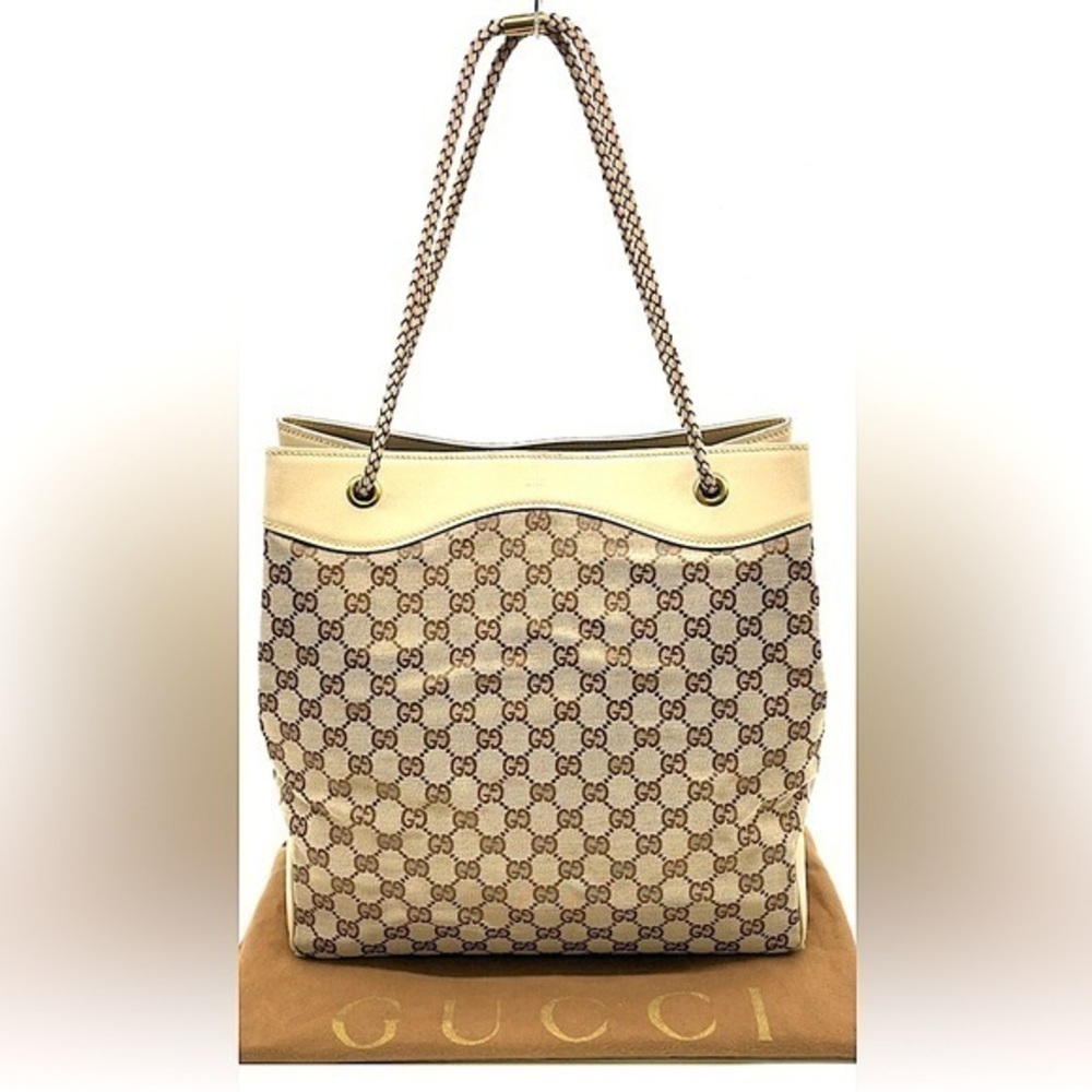 Gucci monogram canvas and leather bucket bag